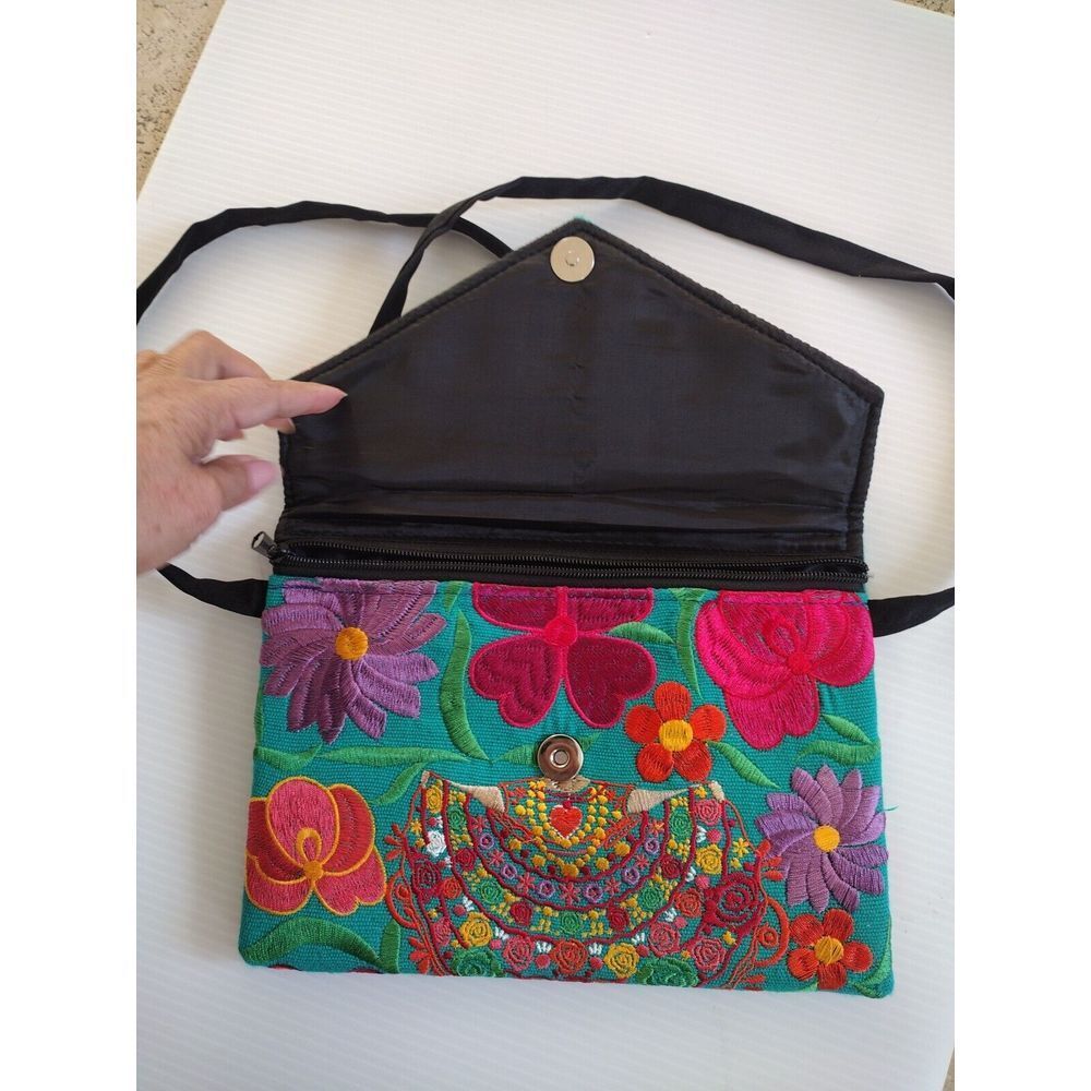 Mexican Handmade Crossbody Bag Women Embroidered Floral Frida Kahlo Colorful - Picture 6 of 9
